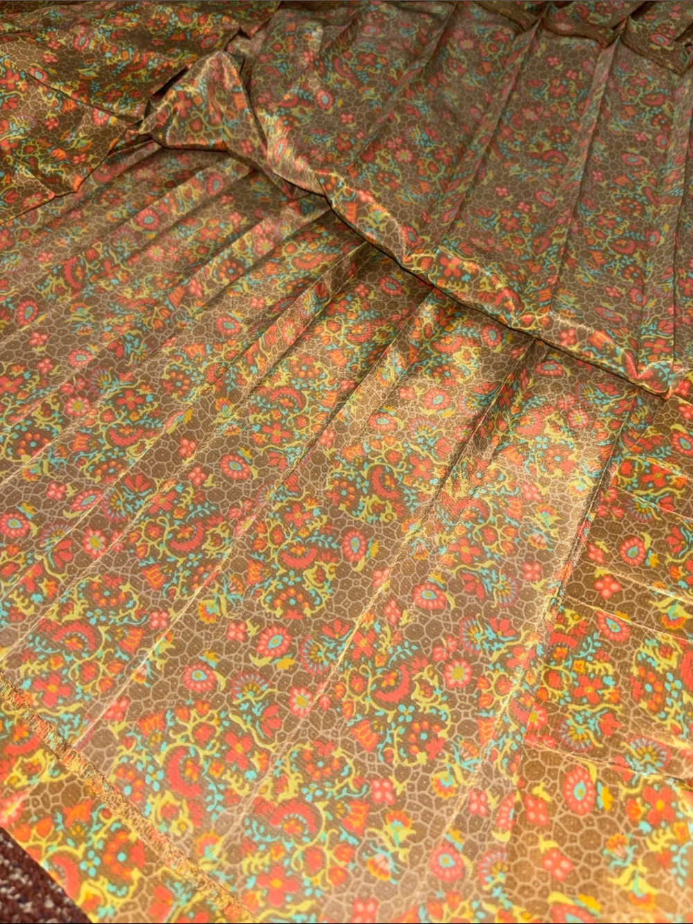 Vintage Leslie Fay pleated tea length skirt elastic waist dainty floral boho 16 - Picture 6 of 10